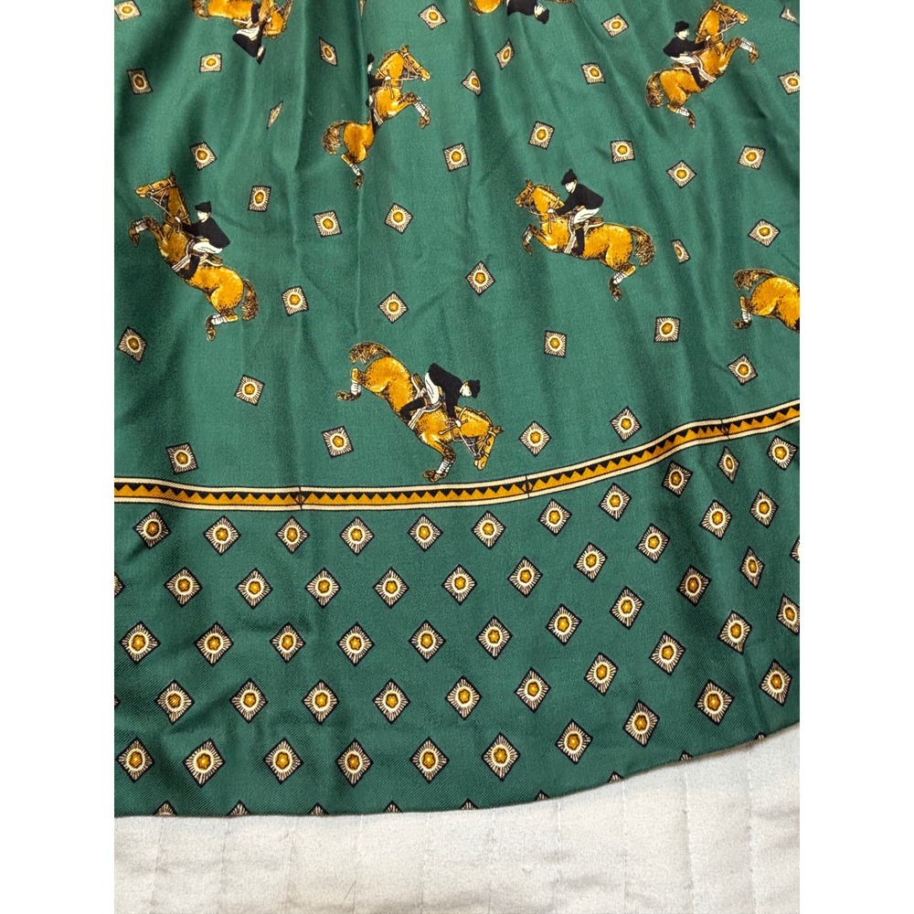 VTG 90s Chaus Green Equestrian Horse Print Pleated Midi Skirt Made in Japan EUC - Picture 4 of 10